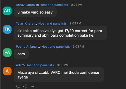 Live chat messages from students saying thank you and good job after a session