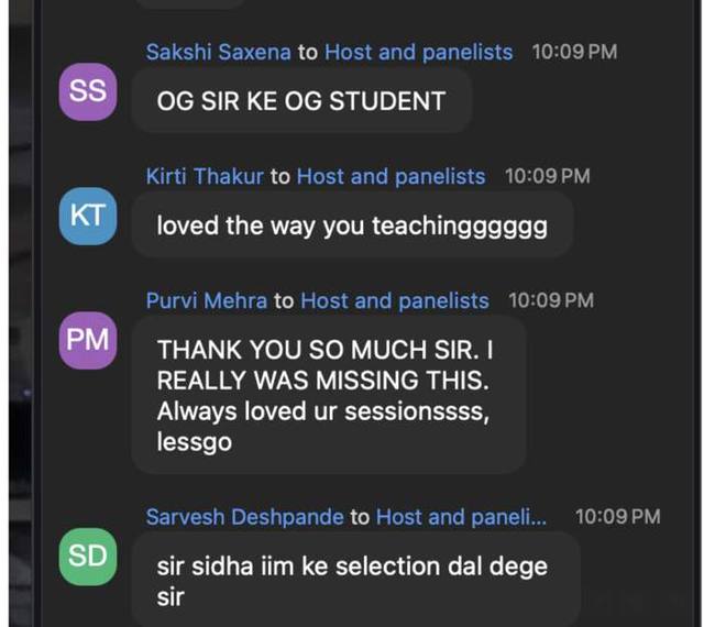 Live session chat with students thanking the instructor for the class