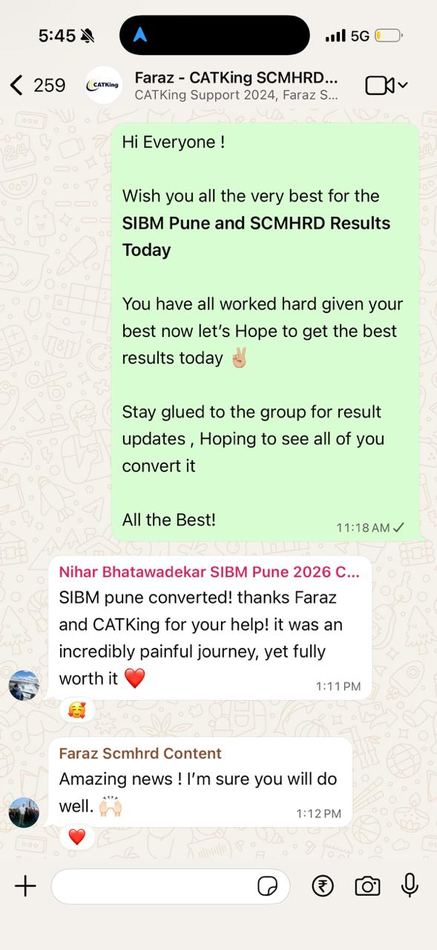 Faraz, SCMHRD Pune convert WhatsApp screenshot