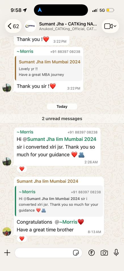 Morris, XLRI Jamshedpur convert WhatsApp screenshot