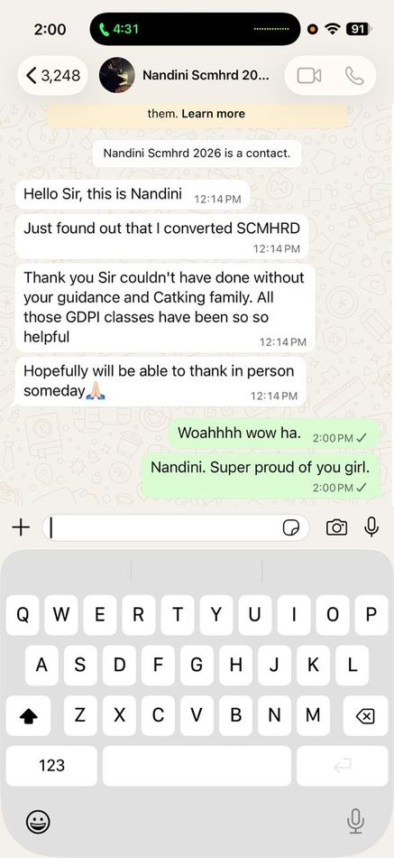 Nandini, SCMHRD Pune convert WhatsApp screenshot