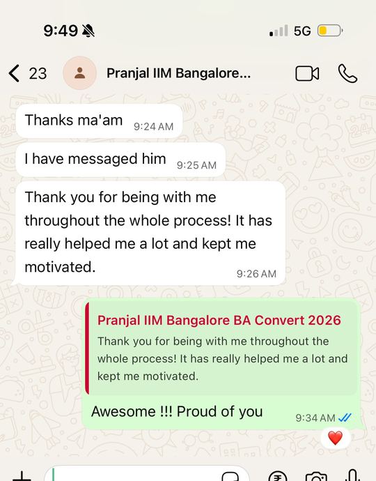 Pranjal, FMS Delhi convert WhatsApp screenshot