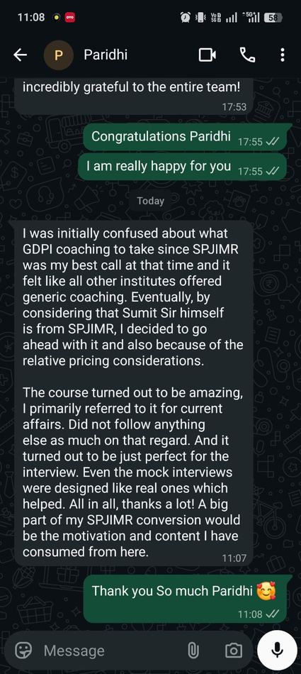 Paridhi, SPJIMR convert WhatsApp screenshot
